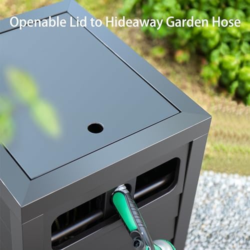 AQUAZILLA Metal Garden Hose Reel Deck box, Durable Steel Garden Hose Storage Box Cabinet, 150ft 5/8" Garden Hose Capacity. - Hose guide Manual Rewind, No-leak aluminum water connections - Image 6