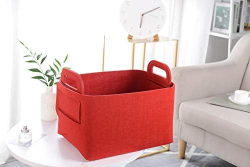 Minoisome Storage Basket Felt Storage Bin Collapsible& Convenient Box Organizer with Carry Handles for Office Bedroom Closet Babies Nursery Toys Laundry (Red, 19.9inch（L）×13.6inch（W）×12.6inch（H）) - Image 2