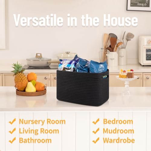 4 Pack Storage Baskets for Organizing Toys, Towels, and Clothes, Woven Basket for Shelves, Sturdy Nursery Cube Bins for Storage, 13''L x9''W x7.8''H, Black - Image 4