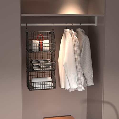 PUPPYCUTE Stackable Wire Storage Baskets for Kitchen Closet Pantry, Hanging Closet Organizers Storage Shelves Organization, Wall Mount Metal Basket Bins, Clothing Vegetable & Fruit Organizer 3 pcs - Image 2