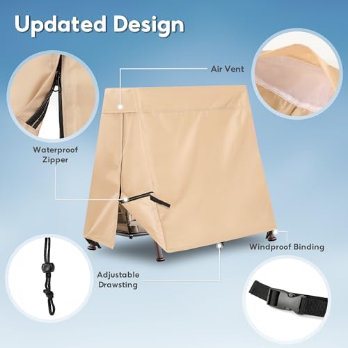 Outdoor Swing Covers for A Frame Patio Swing, 72" L x 55" D x 67" H, A-Frame Swing Cover Waterproof, Porch Patio Swing Canopy Cover, Windproof UV Resistant All Weather Protector - Beige - Image 4