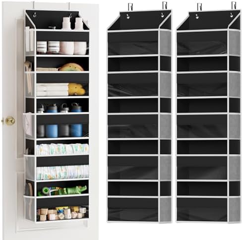 SpaceAid 2 Pack Over The Door Organizer with 5 Large Pockets and 10 Mesh Side Pockets, 5 Layers Door Organizer Hanging with Clear Window for Bedroom, Bathroom, Pantry and Nursery, Black by SpaceAid