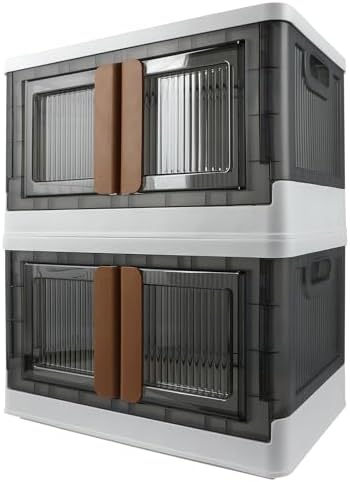 Storage Bin, Foldable Cabinet, 8.4 Gallon (32L) Capacity (Each One), 2 Packs, Collapsible Box with Lids, Transparent, Organizers for Living Room, Bedroom by AssHMKITOfficial