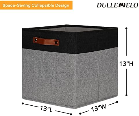 DULLEMELO 13x13 Storage Cubes, Collapsible Sturdy Cube Storage Bins With Handles for Organizing,Fabric Storage Cubes Baskets for Shelves Nursery Closet Home Organization and Storage (Black&Grey) - Image 2