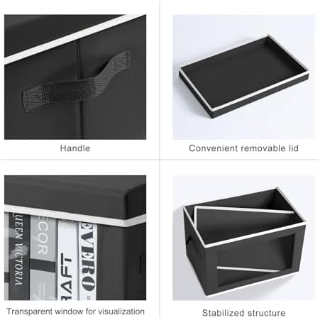 Homsorout Large Storage Baskets with Lids - Stackable Cube Bins for Closet, 6 Pack Black Windows Organizer Bins, Home Organizers and Storage for Clothes, CD, Towels - Image 7