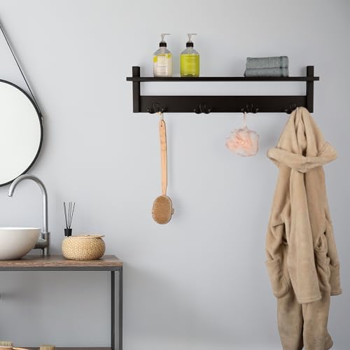 Lavish Home Coat Rack with Shelf - Wall Mount Shelf with 4 Hooks for Purses, Jackets and Keys - Coat Rack for Entryway, Mudroom, or Hallway (Black) - Image 5