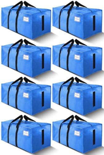 HOMESURE8 Pack 40 Gal Large Strong Moving Bags with Zippers & Carrying Handles - Water-Resistant - Heavy Duty Storage Tote for Space Saving, Fold Flat, Alternative to Moving Box (Sky Blue) by HOMESURE