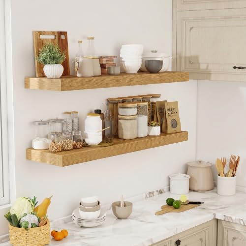 Acovy 48 Inch Floating Shelves, 12" Deep Floating Shelf Wall Mounted, 48" Wall Shelves, Rustic Deep Bookshelf, Extra Deeper & Thicker Display Shelves for Bedroom, Living Room, Set of 2 - Image 2