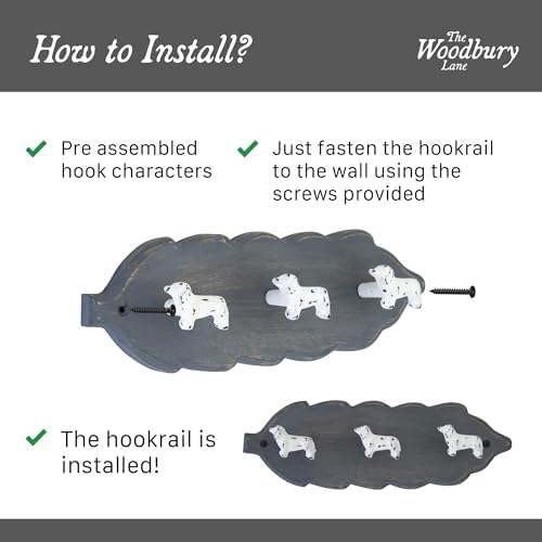 Charming Wall-Mounted Coat Rack with 3 Distressed White Dog Hooks – Grey Wooden Base, Decorative Hook Rail for Hats, Jackets, Keys & Bags – Stylish Entryway & Mudroom Organizer - Image 3