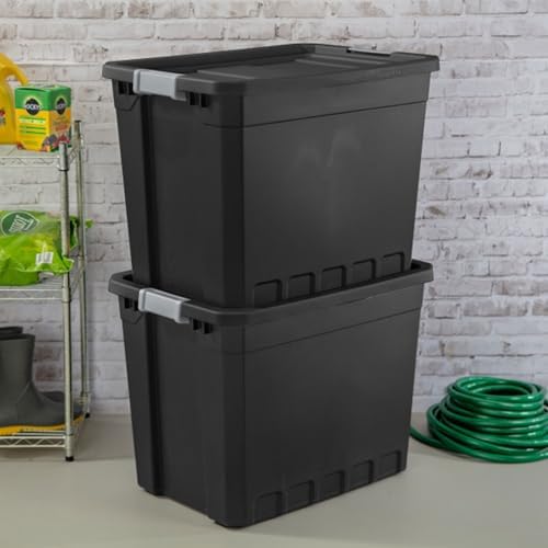 Sterilite 16-Pack Plastic Storage Bins with Lids, Stackable Containers, 27 Gallon, Black - Image 6