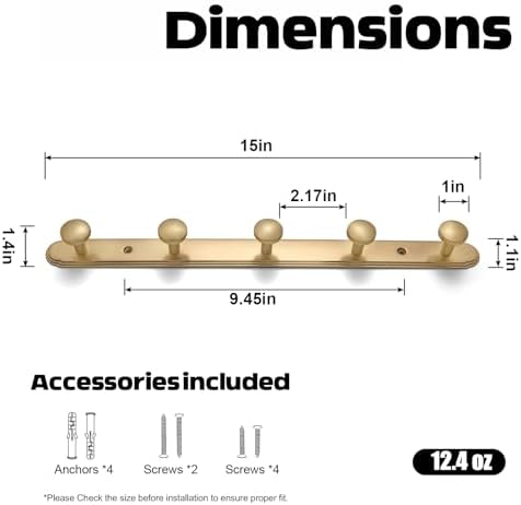 Goo-Ki Champagne Bronze Coat Rack Wall Mount with Orbit Rim Backplate, Modern Heavy Duty Zinc Coat Hooks, Soft Gold Hat and Towel Hanger Rail for Entryway, Bathroom and Mudroom (5 Hooks) - Image 2