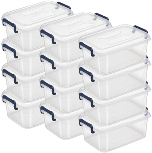 Tribello Small Clear Plastic Storage Bins with Lids, 12-Pack Stackable Plastic Containers for Home Organization – Clear Totes for Closet and Underbed Storage, 5 Quarts by Tribello