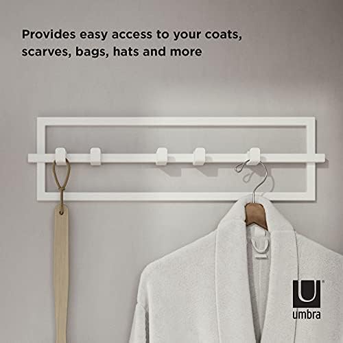 Umbra Cubiko Wall Mounted Modern, Sleek, Space-Saving Hanger with Retractable Hooks to Hang Coats, Scarves, Purses and More, 5, White - Image 6