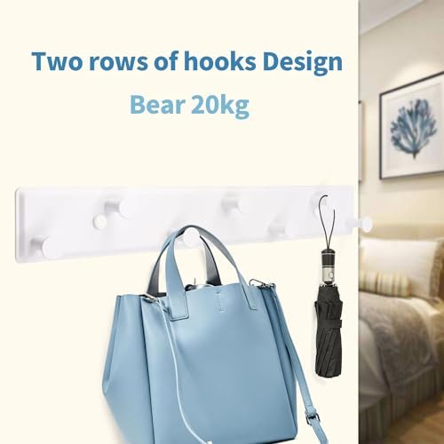 SYPEN Coat Hook with 7 Hooks, Wall Coat Rack, Metal, Wall Coat Rack Screws, Hook Rail for Bedroom, Bathroom (White) - Image 3
