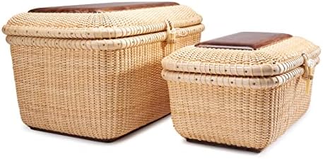 Nantucket baskets Rectangular Handwoven rattan Storage Basket Set with Lid for Shelves and Home Organizer Bins (2-Size Kit) - Image 4