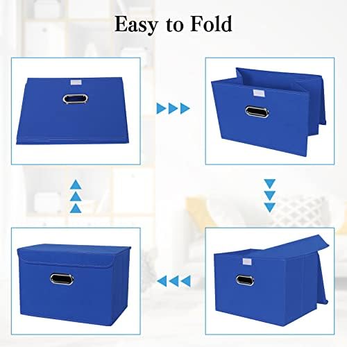 STOREONE Fabric Storage Cube Bins Foldable Organizer Container Collapsible Basket with Lids and Metal Handles, for Home, Bedroom, Closet 8 Pcs (Dark Blue) - Image 6