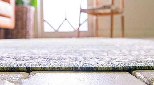 Unique Loom Outdoor Border Collection Area Rug - Floral Border (7' 1" x 10' Rectangle, Green/ Ivory) - Image 4