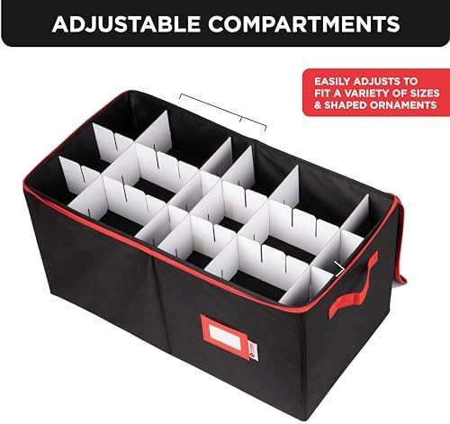 Christmas Ornament Storage Container with Dividers - Box Stores Up to 54 Ornaments, Zippered, Convenient, Adjustable, Large Organizer Bin to Protect Holiday Décor, Fits Most Standard Size, Black - Image 2