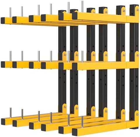 Lumber Rack Wall Mount Storage Racks Folding Wood Organizer Heavy Duty Shelf Brackets With 9-Level 1080 Lbs Capacity Yellow Metal Utility Racks Garage Wall Shelving for Indoor and Outdoor Use (6 Pack) by Riciakik