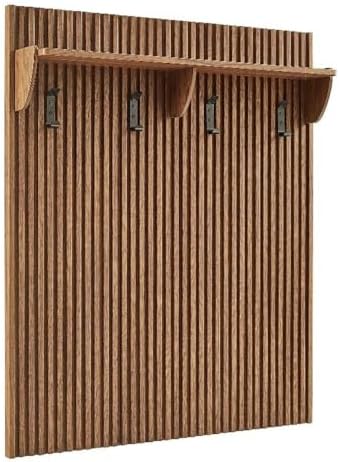 Modway Render Modern Fluted Wood Coat Rack Panel in Walnut with Shelf and Hooks – Wall-Mounted Entryway Organizer for Hallway, Mudroom, or Foyer by Modway