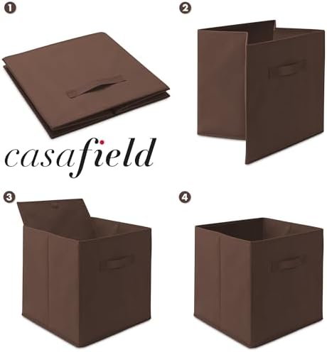 Casafield Set of 12 Collapsible Fabric Cube Storage Bins, Brown - 13" Foldable Cloth Baskets for Shelves, Cubby Organizers & More - Image 6