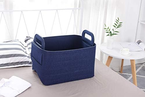 Storage Basket Felt Storage Bin Collapsible& Convenient Box Organizer with Carry Handles for Office Bedroom Closet Babies Nursery Toys Laundry (Navy Blue, 19.9inch（L）×13.6inch（W）×12.6inch（H）) - Image 3