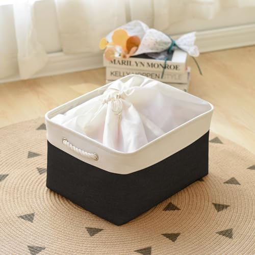 TheWarmHome Organization and Storage Basket for Organizing - Jumbo 3 Pack 17.7x13.8x9.7 inch Fabric Storage Cubes for Closet Gifts Organizer Empty Book (White & Black) - Image 3