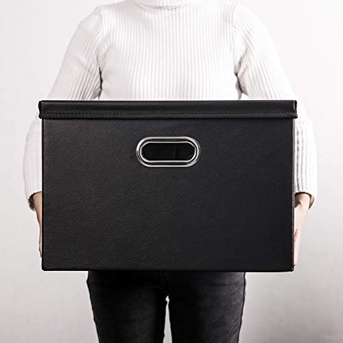 PRANDOM Large Foldable Storage Bins with Lids [3-Pack] Leather Fabric Collapsible Storage Boxes Organizer Containers Baskets Cube with Cover for Home Bedroom Closet Office Black(17.7x11.8x11.8) - Image 7