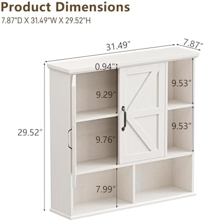 Bathroom Wall Cabinet, Farmhouse Medicine Cabinet with Doors, Rustic White - Image 3