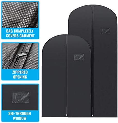 Plixio Garment Bags Suit Bag for Travel and Clothing Storage of Dresses, Dress Shirts, Coats— Includes Zipper and Transparent Window (Black - Mixed Sizes: 20 Pack) - Image 2