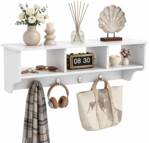 GIANTEX Coat Rack with Hooks Wall Mount, Wall Cubby Organizer with 4 Hooks by Giantex