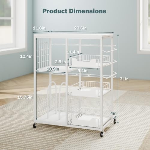 LUCKUP Rolling Wrapping Paper Organizer Cart – Gift Wrap Storage with Wheels, 20 Roll Holders, 3 Drawers & Ribbon Dispenser, Craft Organizer for Christmas, Birthdays, White - Image 2