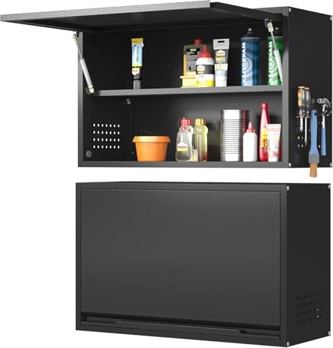 Garage Wall Cabinet, 19.7" H Metal Wall Cabinet with Up-Flip Door by Yoonkool