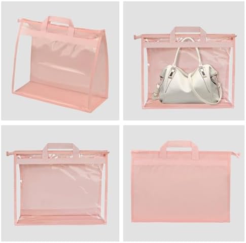Vercord Clear PVC Handbag Dust-Free Cover Moistureproof Purse Storage Bag Organizer with Handle Zipper Space-Save Holder for Closet Pink XXL 3Pcs - Image 4