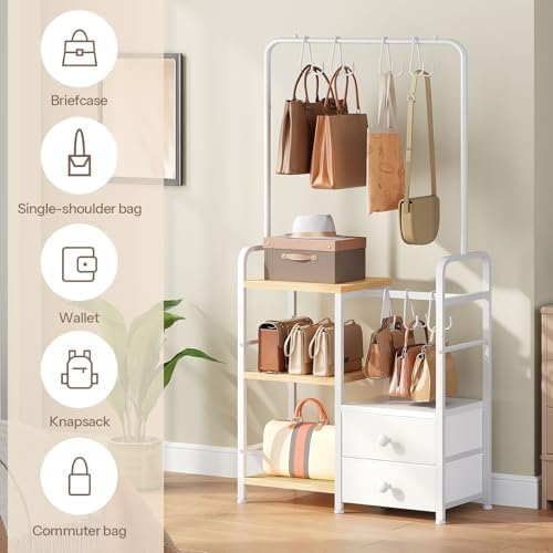 HOOBRO 3-Tier Tall Purse Organizer with Hooks & Drawers - Image 5