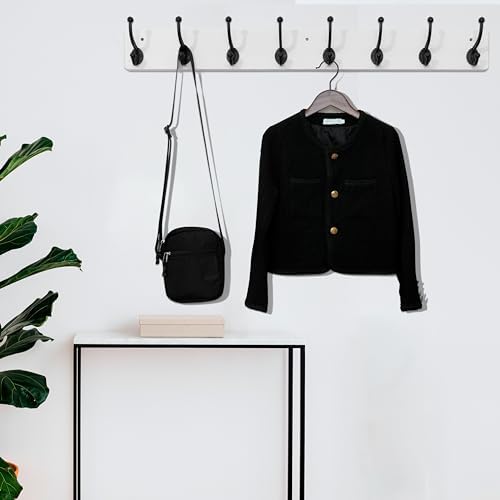 WEBI Rustic Coat Rack Wall Mount,35.43" Long 8 Cast Iron Coat Hooks Wall Mounted,Heavy Duty Wall Coat Hanger Hooks for Hanging Coats,Clothes,Black on White - Image 2