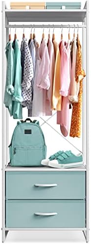 Sorbus Tall Clothing Rack with Drawers, Wood Top (Aqua) - Image 6