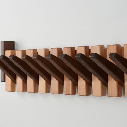 Beech Piano Key Coat Rack with 12 Flip Hooks - Image 6