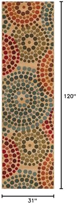 Unique Loom Outdoor Modern Collection Area Rug - Spark (2' 7" x 10' Runner, Beige/ Burgundy) - Image 2