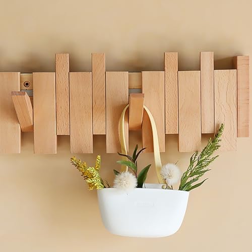 Piano Key Coat Rack Wall Mount – 8 Hook Walnut-Toned Wooden Coat Rack - Image 4