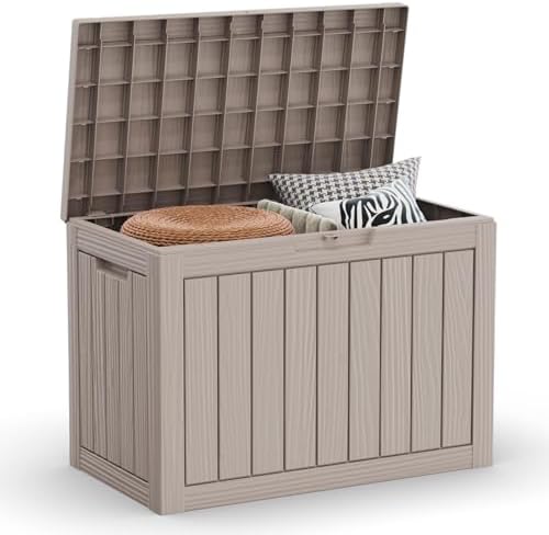 LAUSAINT HOME 45 Gallon Resin Deck Box, Package Delivery Box with Lockable Lid, Waterproof Outdoor Storage Box For Garden Tools, Patio Cushions(45 Gallon,Grey) by LAUSAINTHOME