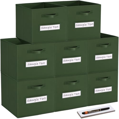 Fabric storage cubes (8 Pack) 13 Inch Cube Storage Bin, cube organizer bins with 8 Labels Window Cards & a Pen, Foldable cube organizer bins and Storage Box, Dark Green by Artsdi
