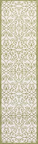 Eyely Filigree Weave Runner Rug 2X10 Green/Cream, Indoor Outdoor Rug - Image 3