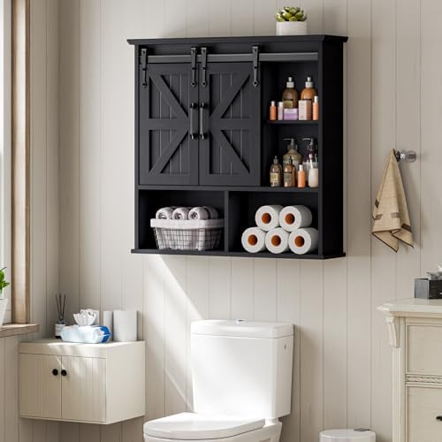Vabches Bathroom Wall Cabinet, Farmhouse Medicine Cabinet, Black - Image 7