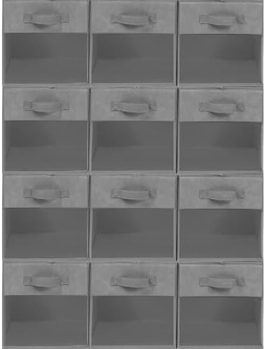 Storage Bins with Clear Window, 11x11 Storage Cubes, Collapsible Cube Storage Box, Fabric Closet Organizers with Handles for Home, Office, Shelf, Closets, Living Room, Grey, 12 Pack by Unknown