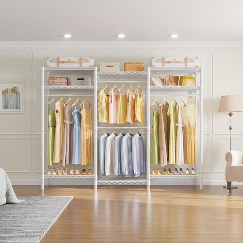 VIPEK V5i Garment Rack Heavy Duty Clothes Rack for Hanging Clothes, Portable Wardrobe Closet Freestanding Clothing Rack with 8 Adjustable Shelves & 4 Hang Rods, 68.9" L x 15.7" W x 76.4" H, White - Image 2