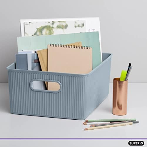 Superio Ribbed Collection - Decorative Plastic Basket Open Home Storage Bins Organizer, Large Blue (6 Pack) Container Boxes for Organizing Closet Storage Bins for Shelves 15 Liter/16 Quart - Image 3