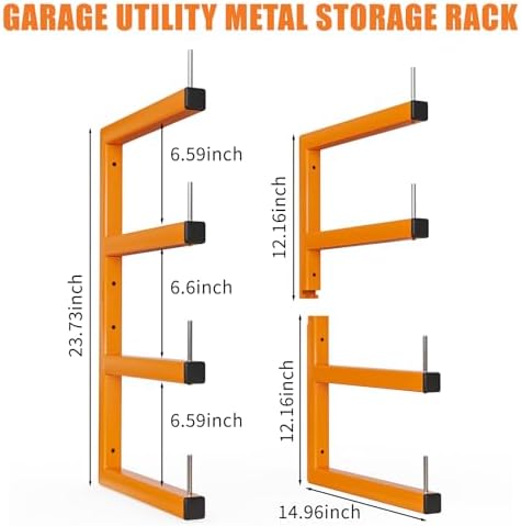 4-Pack Lumber Storage Rack, Wood Storage Racks Wall Mount, Heavy Duty Garage Wood Organizer With 8-Level System, Orange Utility Rack Organization Up 1600 Lbs, Metal Lumber Shelf for Indoor & Outdoor - Image 3
