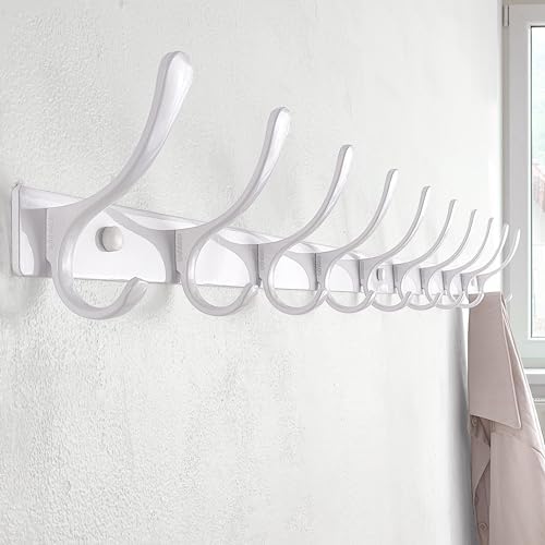 SKOLOO Wall Mounted Coat Rack - 10 Hooks, Heavy Duty, Stainless Steel, Metal Wall Hangers, Sturdy Coat Hooks for Hanging Coats, Jacket, Clothes, Hat, White - Image 2