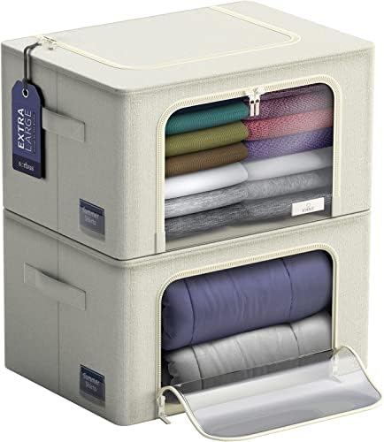Sorbus Jumbo Clothing Storage Bins with Clear Window (2 Pack, Beige) by Sorbus